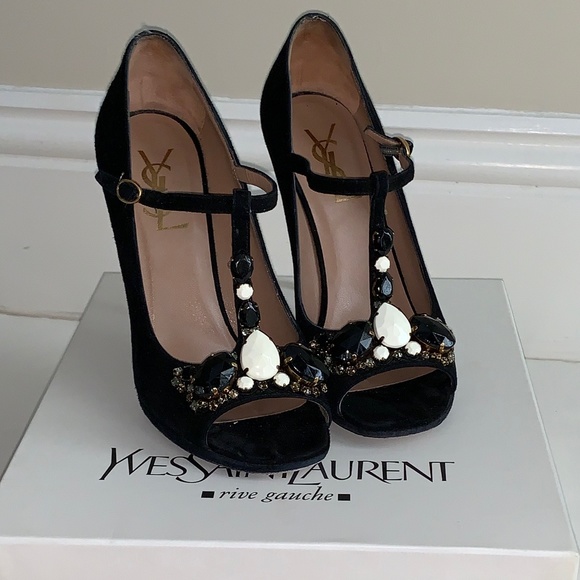 YVES SAINT LAURENT Cabaret Black Suede Size 38 - Picture 1 of 8